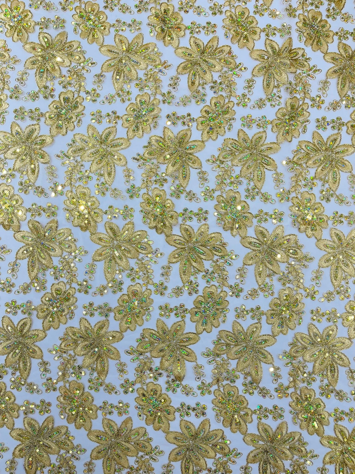 Metallic Floral Lace Design Embroidered Polyester Fabric - Floral Lace, 54" Width (1 Yard)