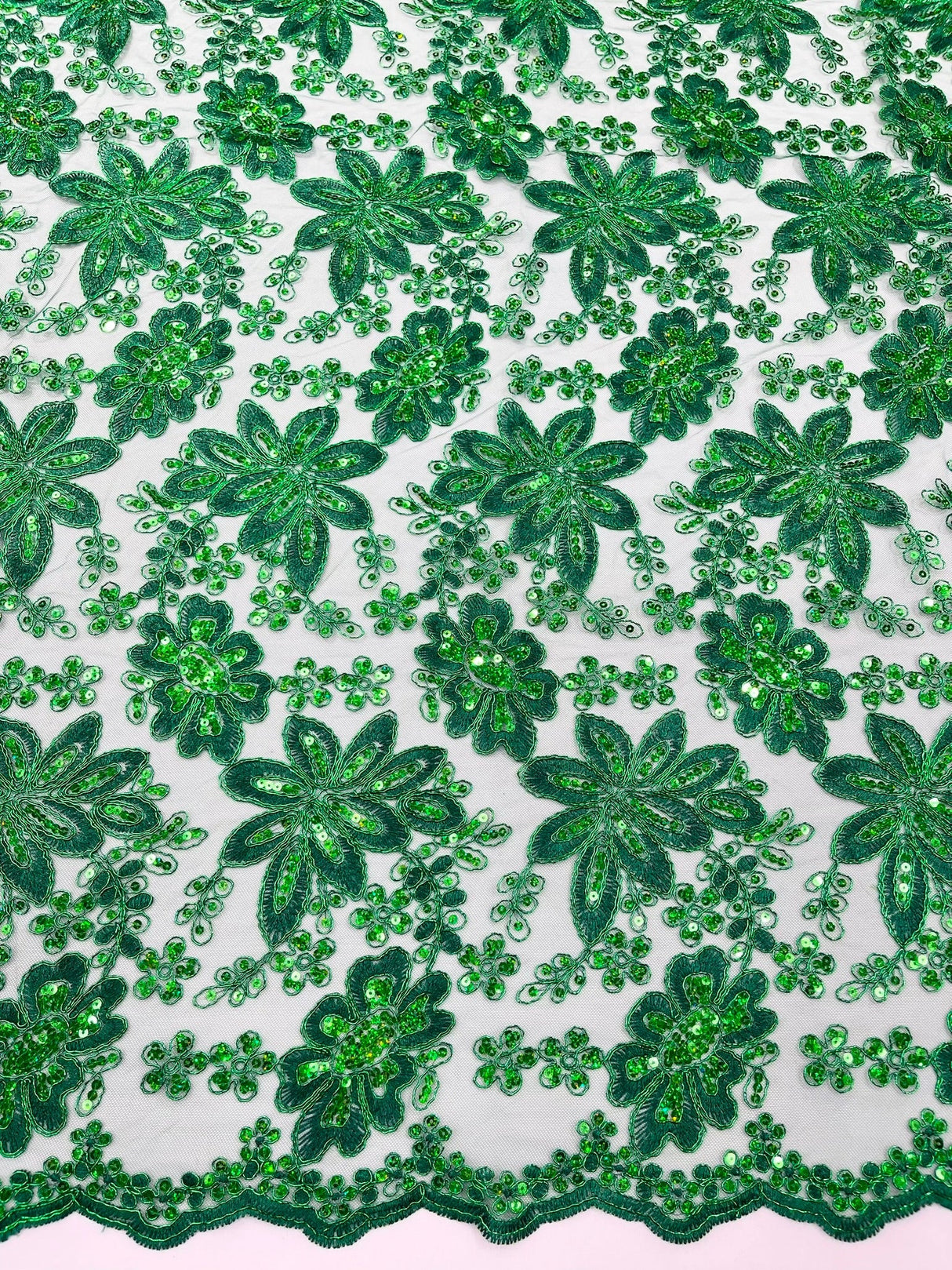 Metallic Floral Lace Design Embroidered Polyester Fabric - Floral Lace, 54" Width (1 Yard)