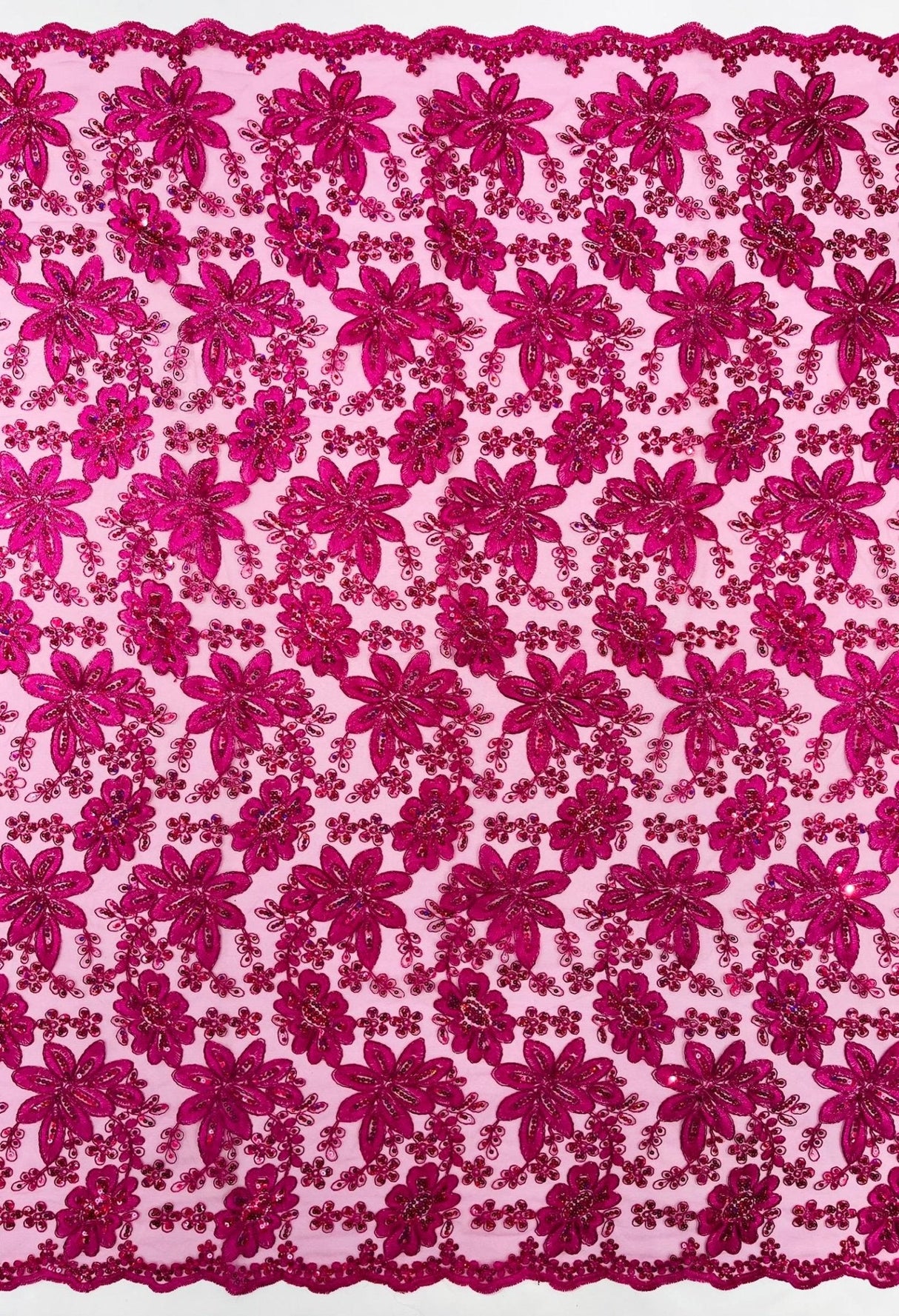 Metallic Floral Lace Design Embroidered Polyester Fabric - Floral Lace, 54" Width (1 Yard)