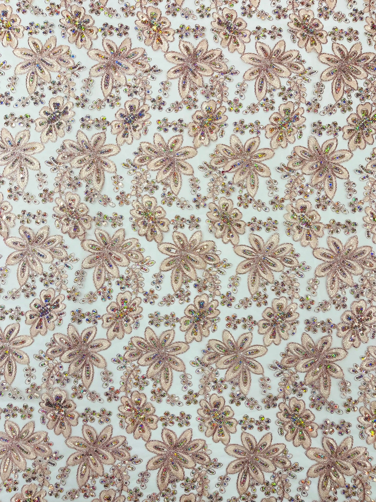 Metallic Floral Lace Design Embroidered Polyester Fabric - Floral Lace, 54" Width (1 Yard)