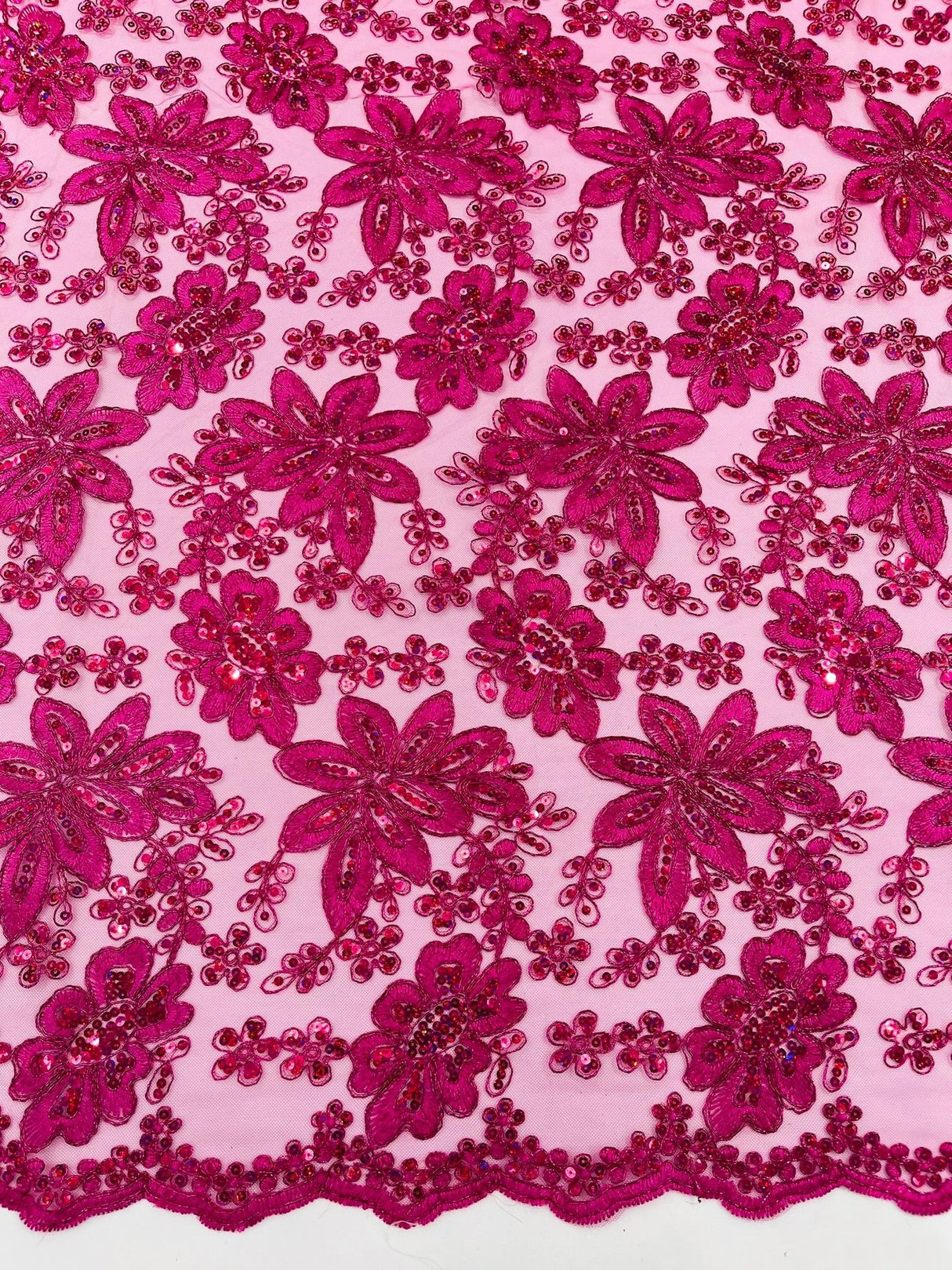 Metallic Floral Lace Design Embroidered Polyester Fabric - Floral Lace, 54" Width (1 Yard)