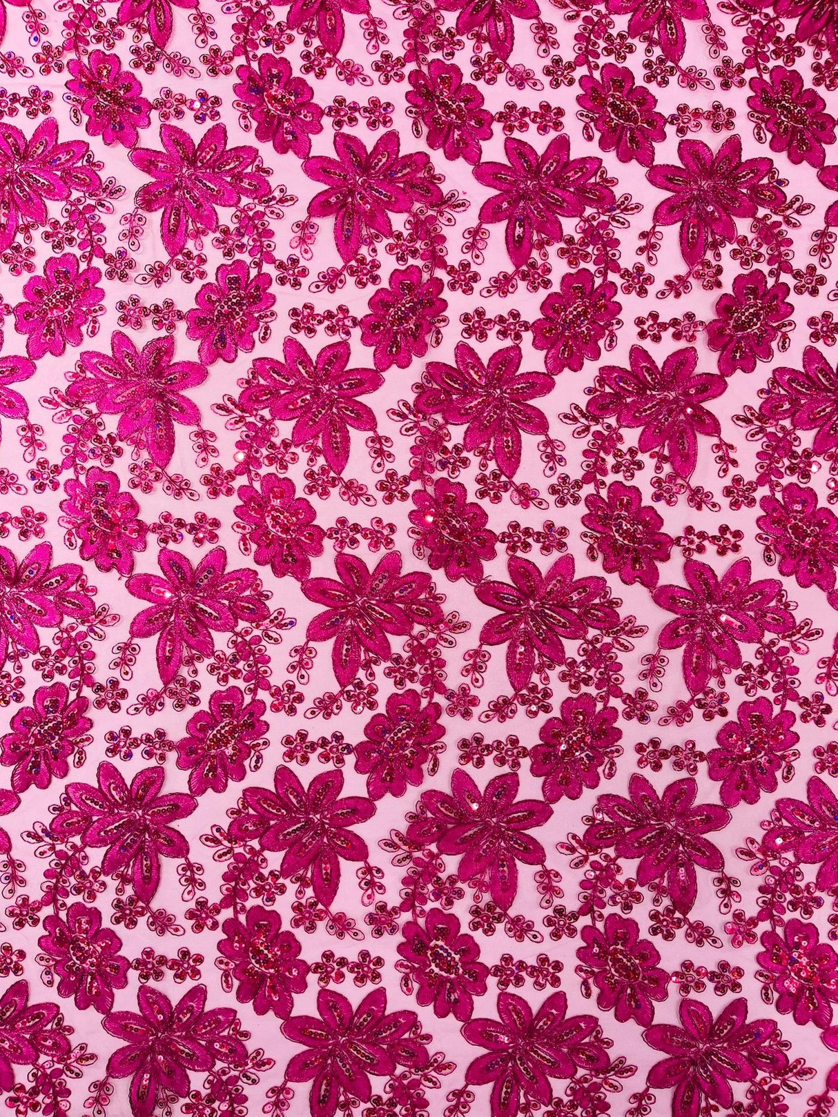 Metallic Floral Lace Design Embroidered Polyester Fabric - Floral Lace, 54" Width (1 Yard)