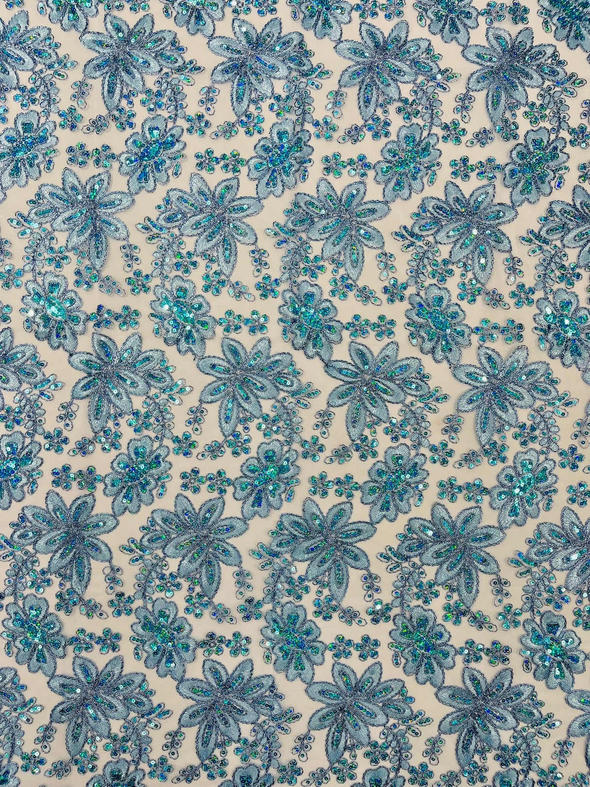 Metallic Floral Lace Design Embroidered Polyester Fabric - Floral Lace, 54" Width (1 Yard)
