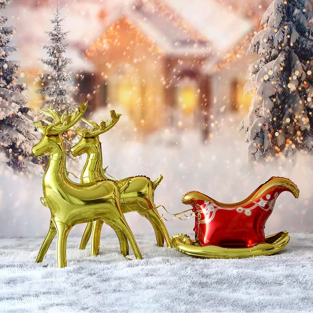 Foil Balloon Metallic Gold 3D Standing Reindeer