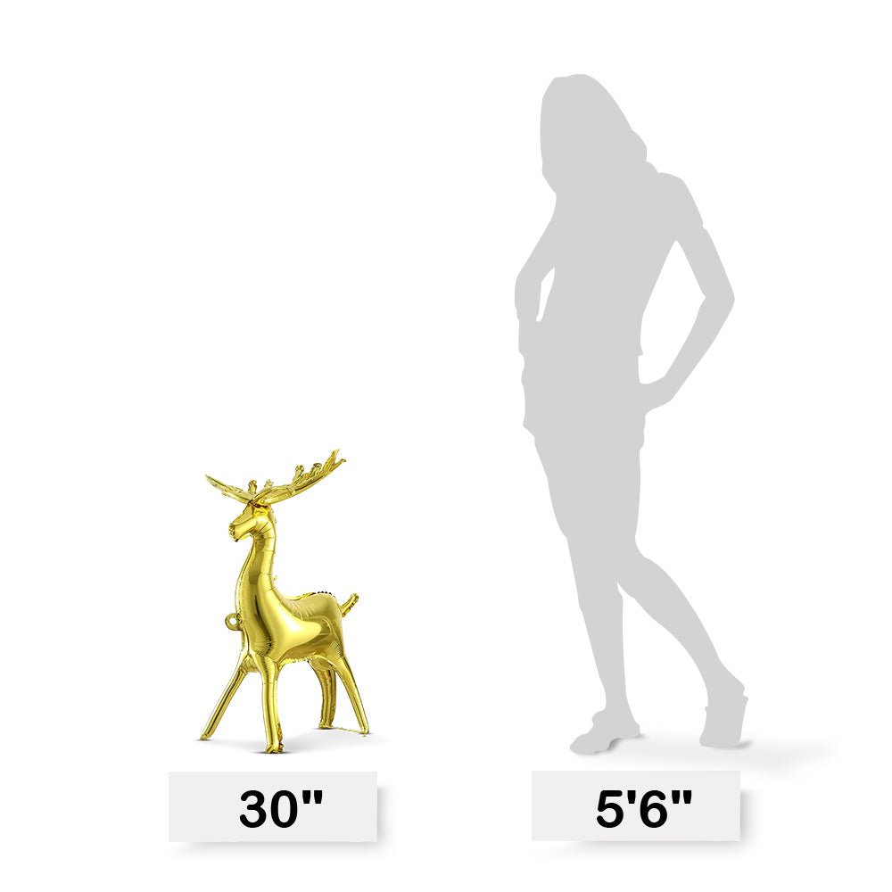 Foil Balloon Metallic Gold 3D Standing Reindeer