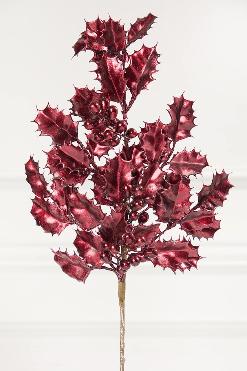 27" Burgundy Metallic Holly Berry Stem