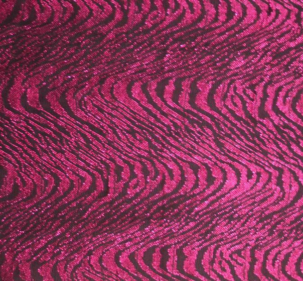 Metallic Jacquard Swing Knit Fabric Black & Fuschia Lightweight Sheer Apparel 1 Yard Fabric