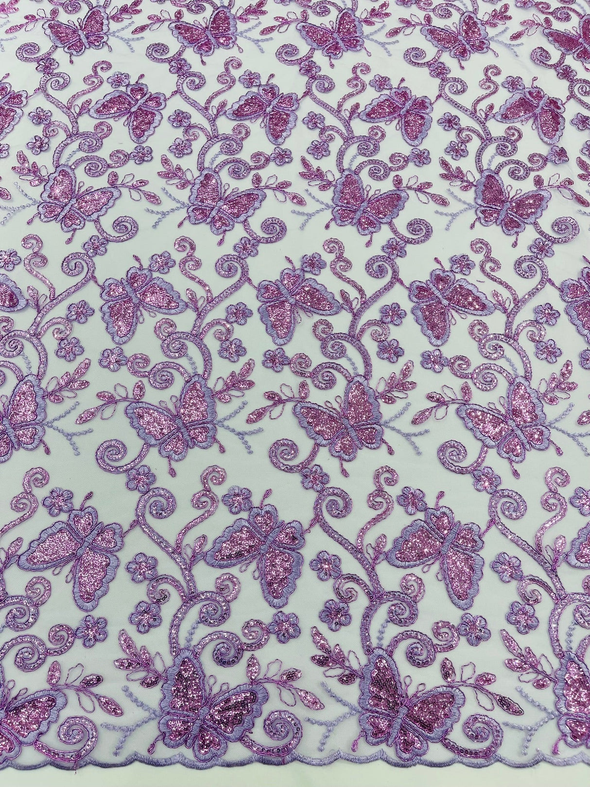 Metallic Lace Fabric - Embroidered Butterfly Vines With Sequins, 54" Width (1 Yard)