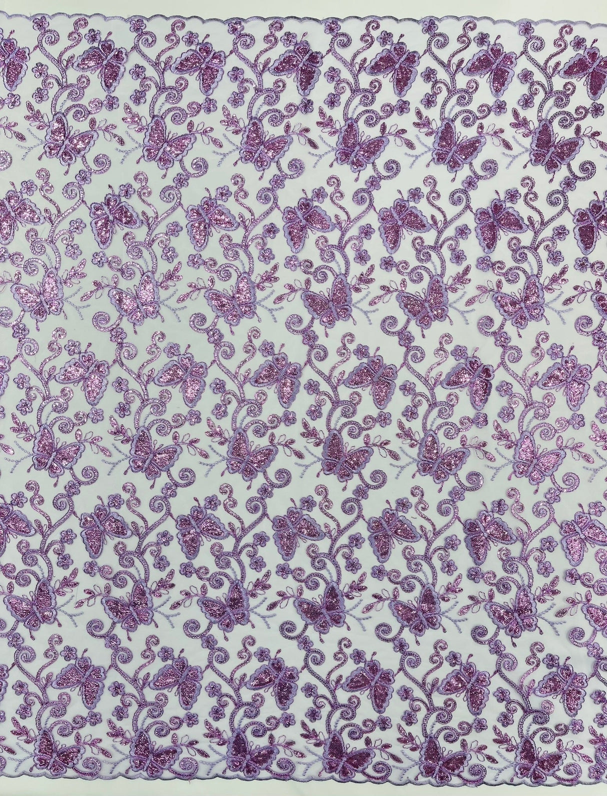 Metallic Lace Fabric - Embroidered Butterfly Vines With Sequins, 54" Width (1 Yard)