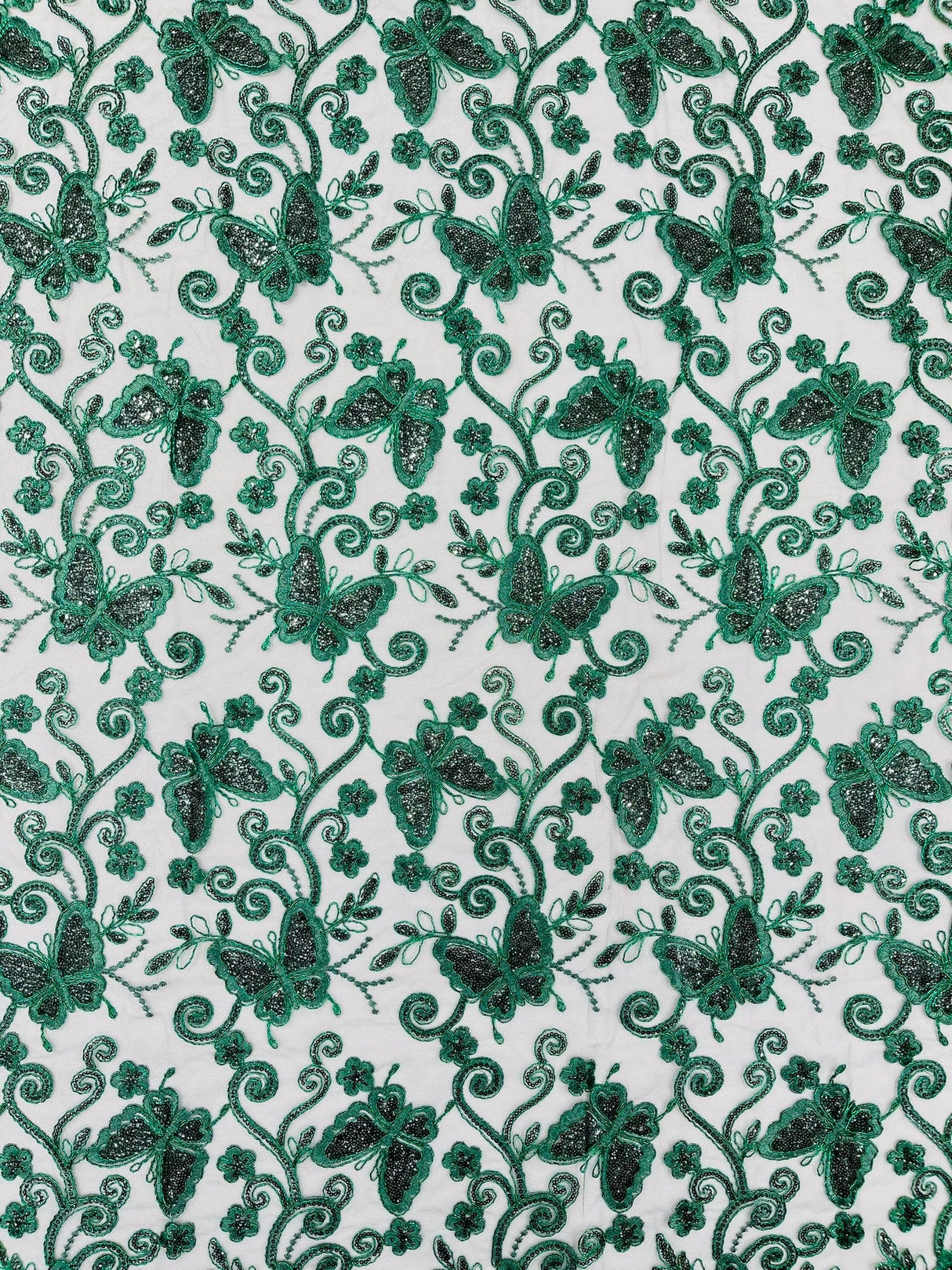 Metallic Lace Fabric - Embroidered Butterfly Vines With Sequins, 54" Width (1 Yard)