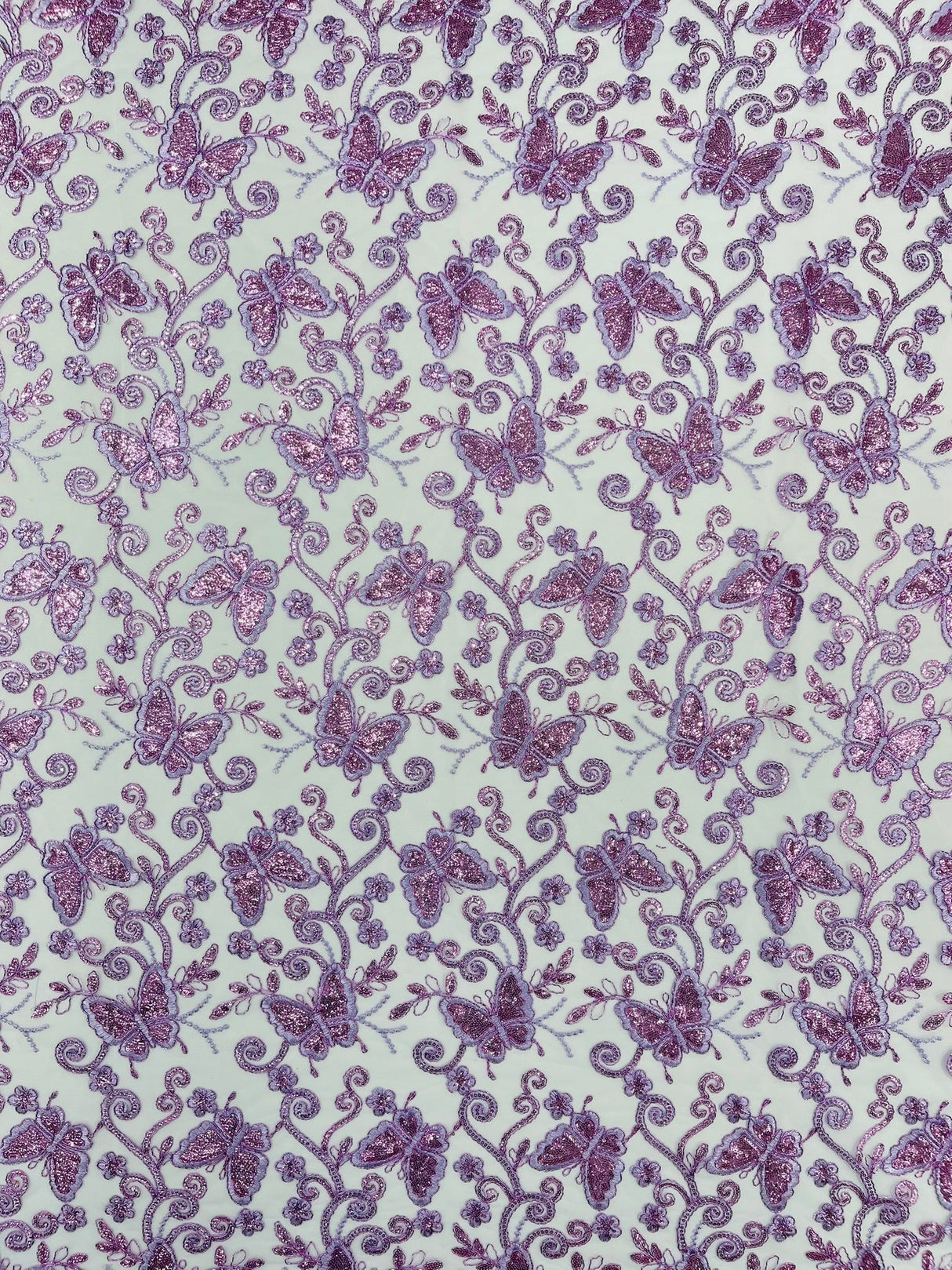 Metallic Lace Fabric - Embroidered Butterfly Vines With Sequins, 54" Width (1 Yard)