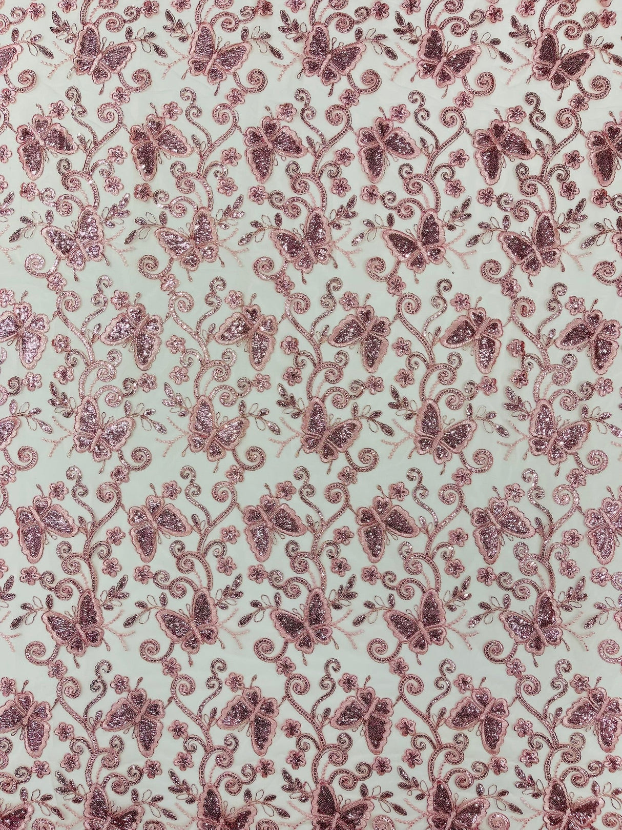Metallic Lace Fabric - Embroidered Butterfly Vines With Sequins, 54" Width (1 Yard)