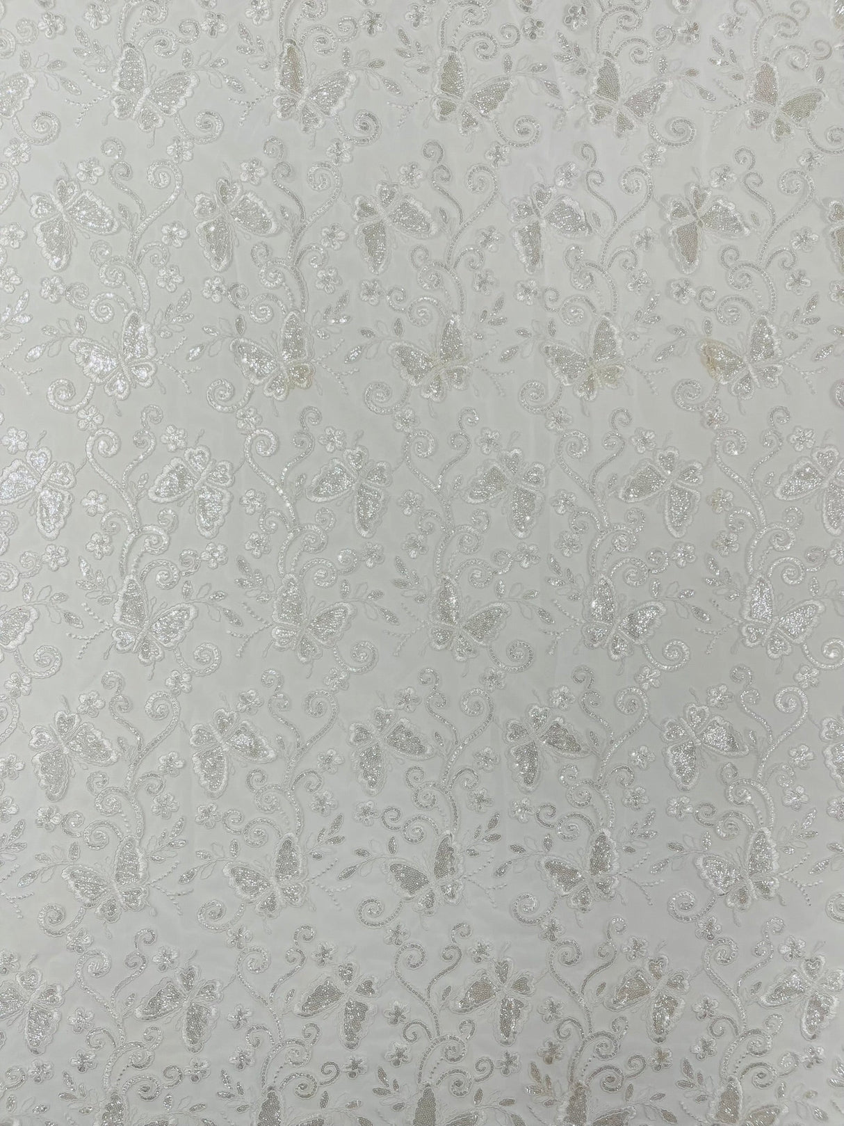 Metallic Lace Fabric - Embroidered Butterfly Vines With Sequins, 54" Width (1 Yard)