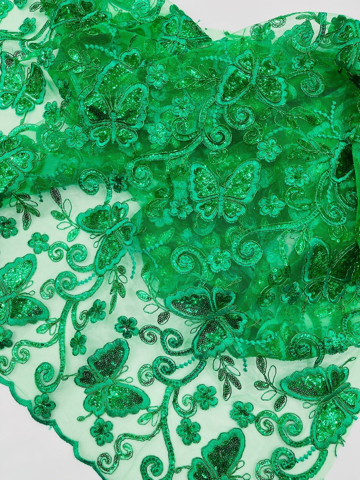 Metallic Lace Fabric - Embroidered Butterfly Vines With Sequins, 54" Width (1 Yard)