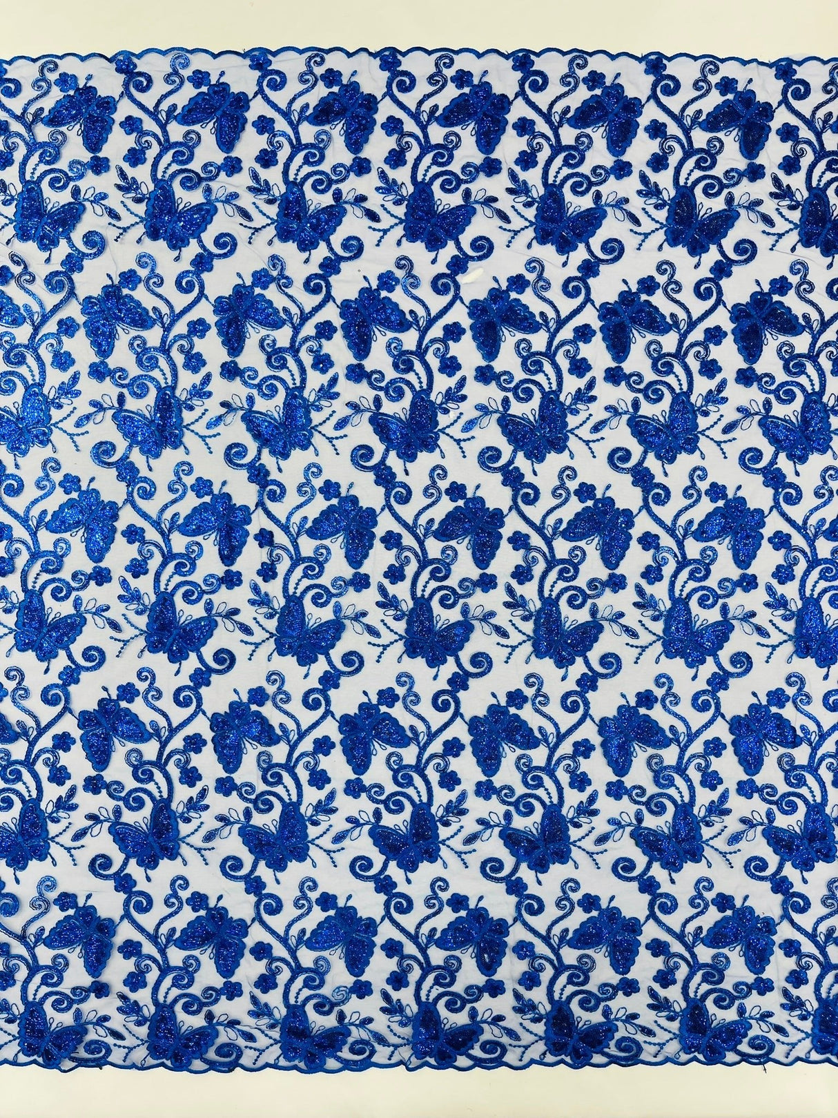 Metallic Lace Fabric - Embroidered Butterfly Vines With Sequins, 54" Width (1 Yard)