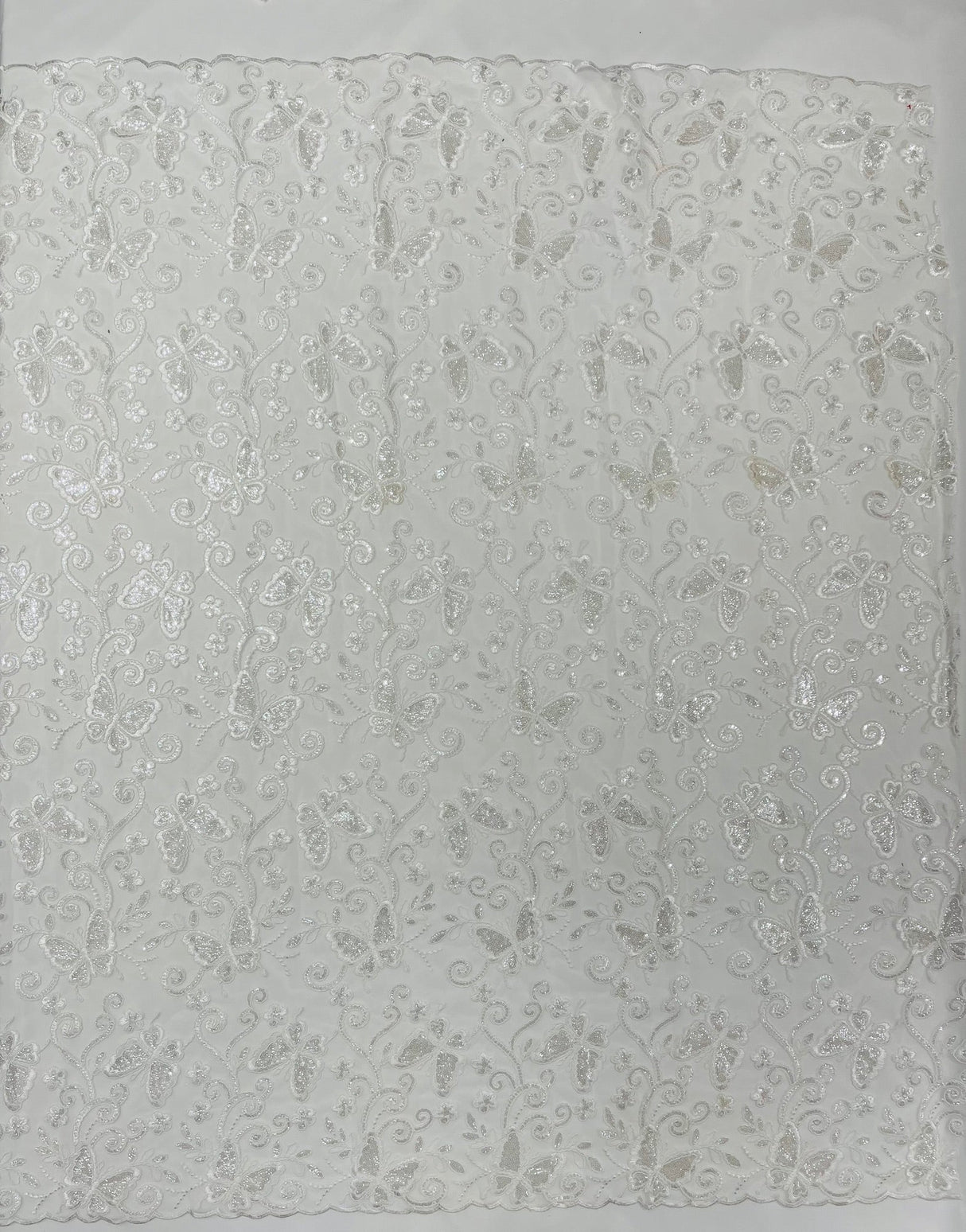 Metallic Lace Fabric - Embroidered Butterfly Vines With Sequins, 54" Width (1 Yard)