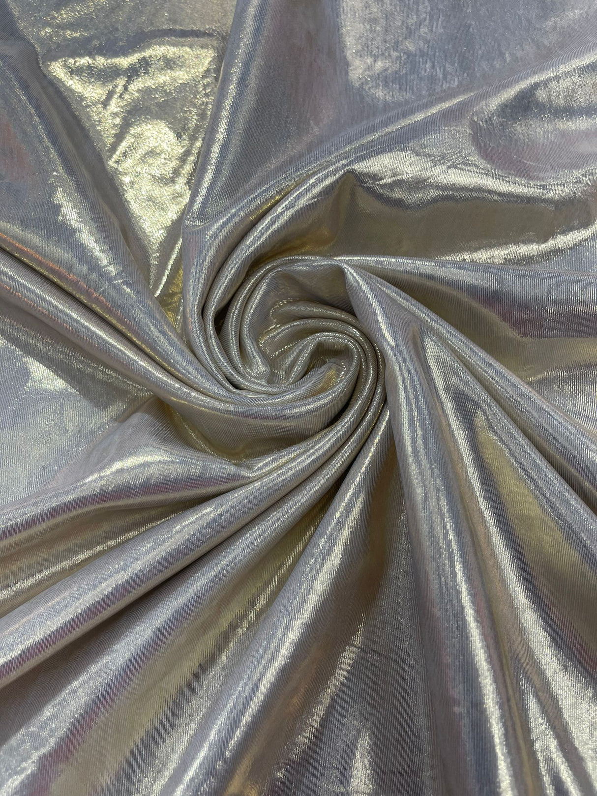Metallic Spandex Foil Lame Fabric - Metallic Foil, 58/60" Width, 165 GSM, 0.45 MM, 25% Vertical Stretch, 10% Horizontal Stretch (1 Yard)