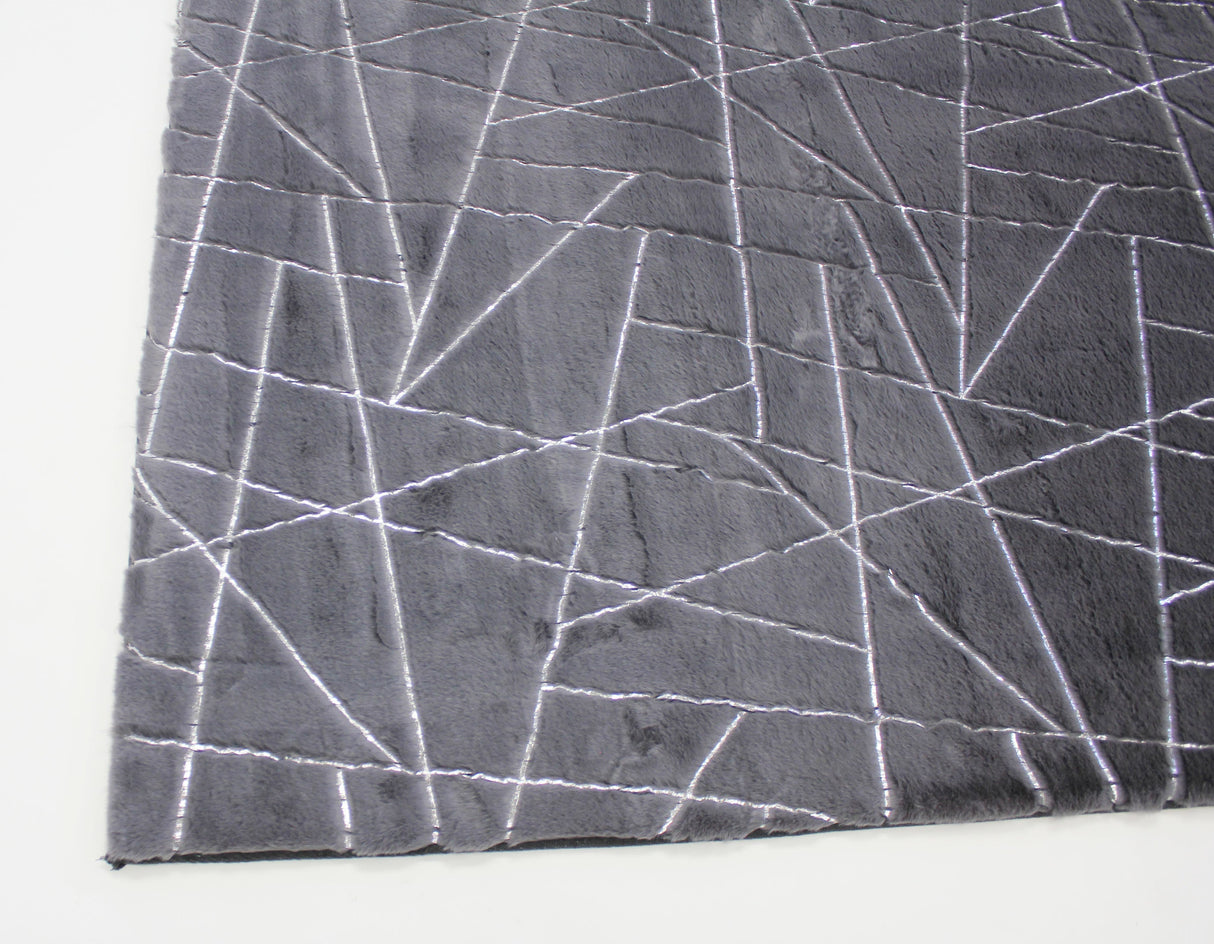 Charcoal Lines Faux Rabbit Touch Rug - Polyester Fabric, Charcoal Lines With Silver Metallic Shimmery Design, 5' X 7' (1 Unit)