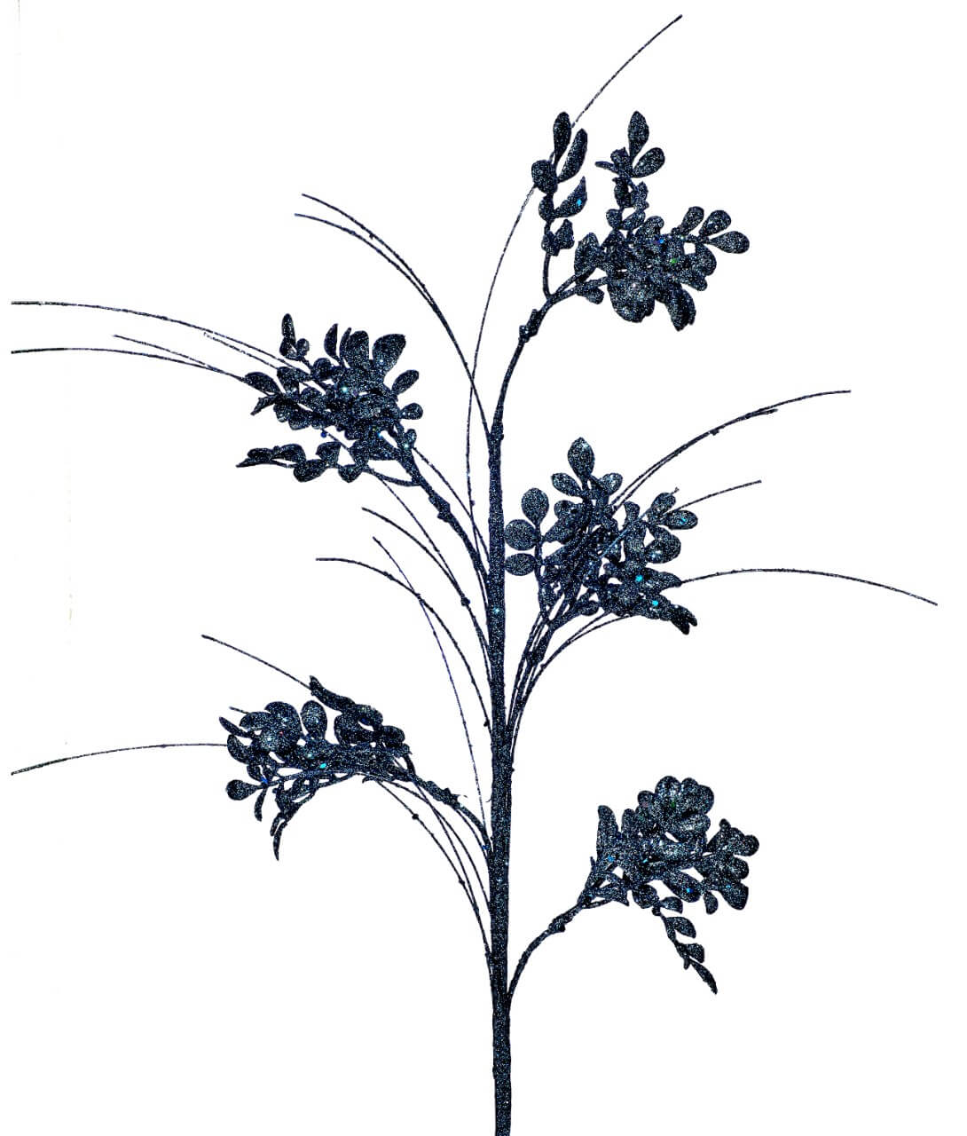 27” Glitter/Sequin Boxwood Grass Christmas Sprays - Midnight Blue