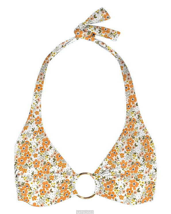 Swim Knit Tangerine Daisies on White Poly Spandex