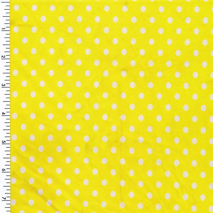 Printed Spandex Tricot White Yellow Mini Polka Dot