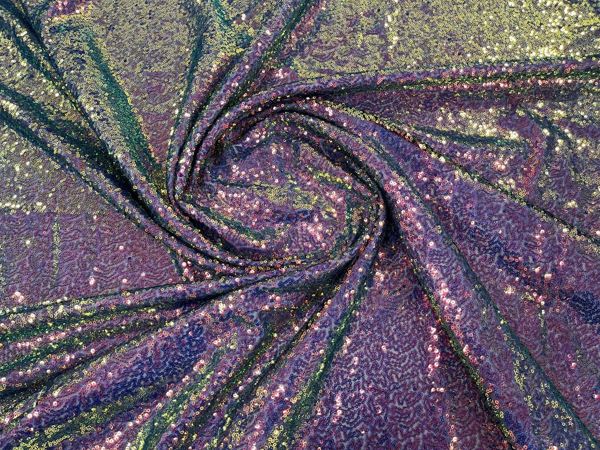 Mini Sequin Polyester Fabric - Iridescent Sequin Mesh, 52" Width (1 Yard)