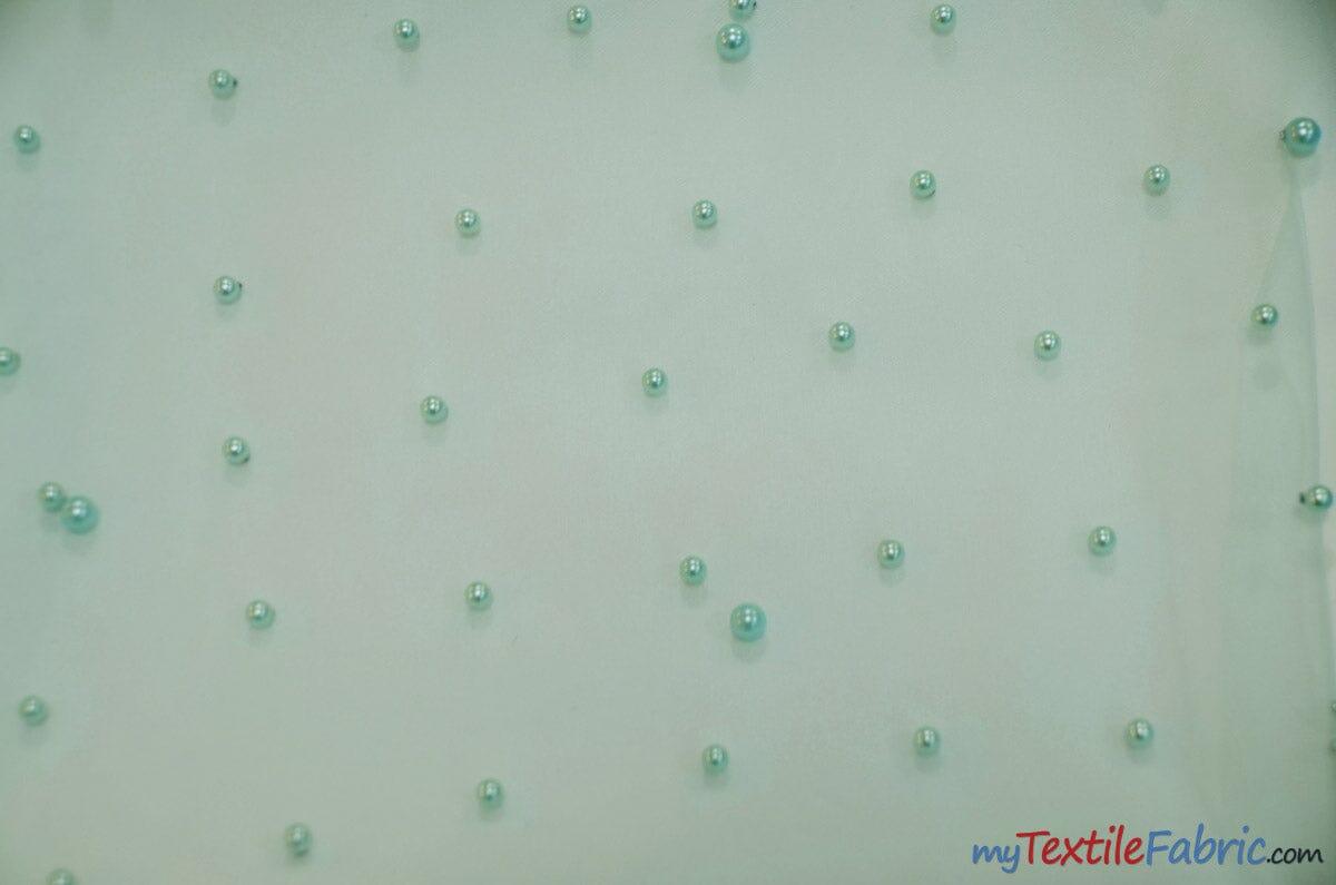 Very Soft Tulle With Pearls Polyester Fabric - Sheer Beaded Tulle, 52" Width (1 Yard)
