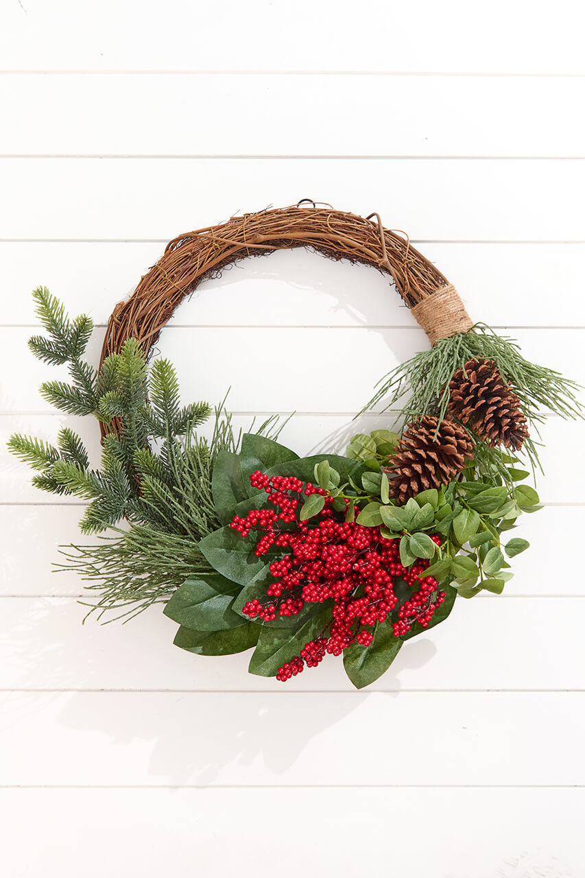 22” Winter Foliage & Berry Layered Vine Wreath