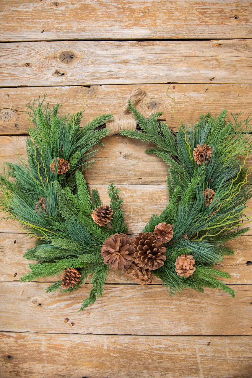26” Mixed Greens with Pinecones Swag Wreath
