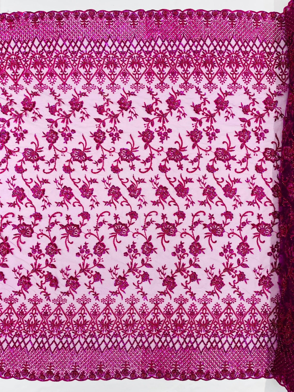 Modern Luxury Beaded Fabric - Mesh Lace, 54" Width, Color Assorted (1 Yard)