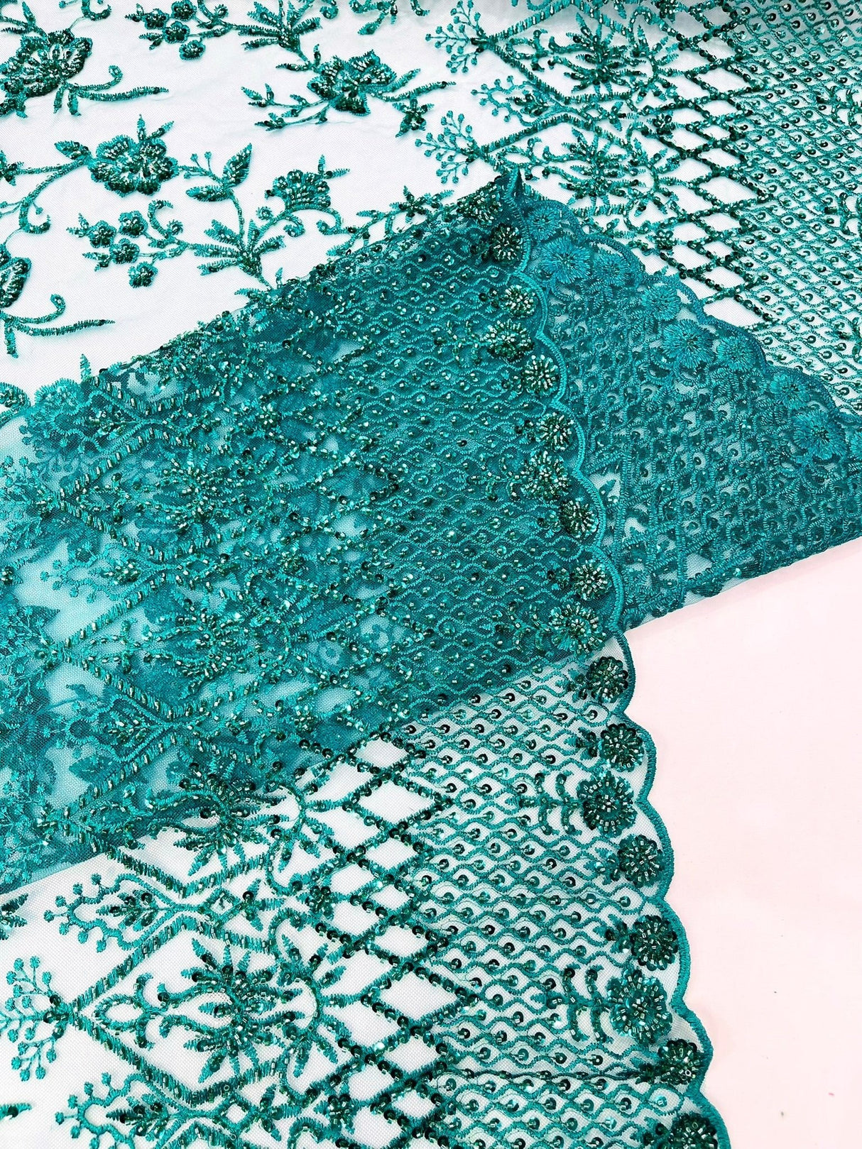 Modern Luxury Beaded Fabric - Mesh Lace, 54" Width, Color Assorted (1 Yard)