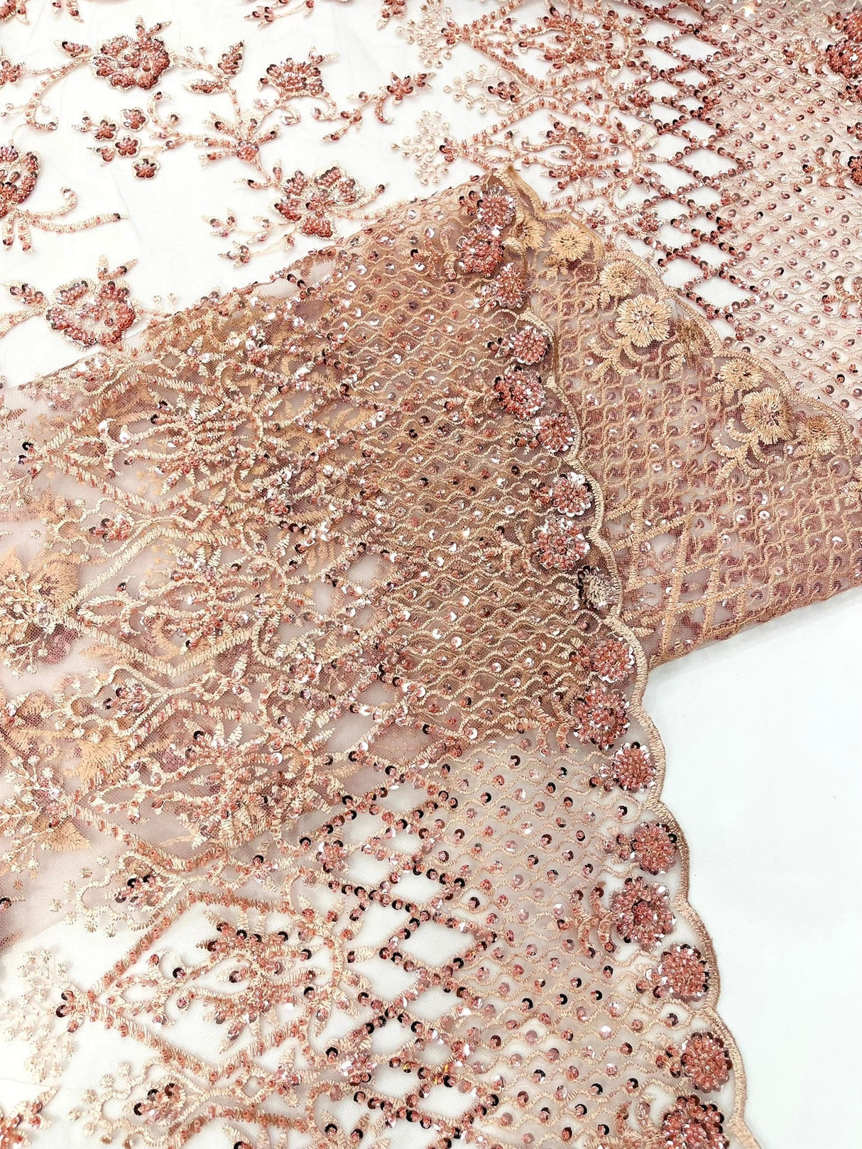 Modern Luxury Beaded Fabric - Mesh Lace, 54" Width, Color Assorted (1 Yard)