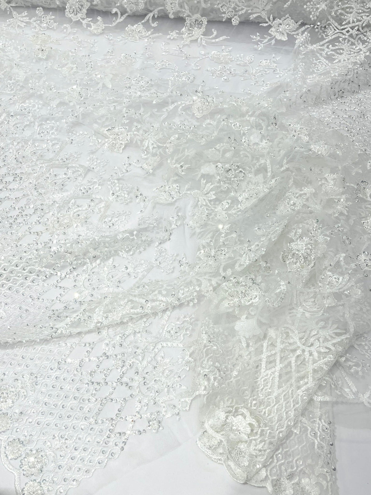 Modern Luxury Beaded Fabric - Mesh Lace, 54" Width, Color Assorted (1 Yard)