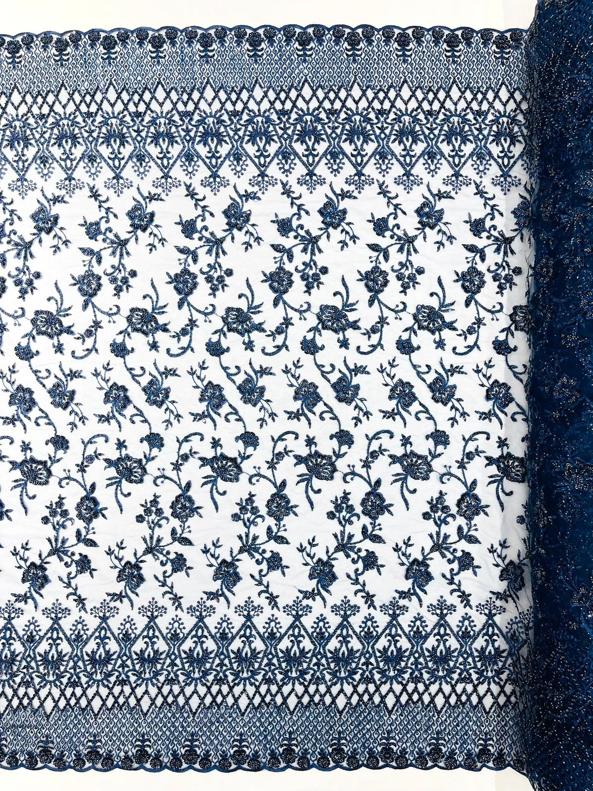 Modern Luxury Beaded Fabric - Mesh Lace, 54" Width, Color Assorted (1 Yard)