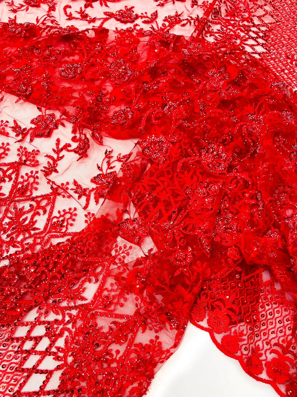 Modern Luxury Beaded Fabric - Mesh Lace, 54" Width, Color Assorted (1 Yard)