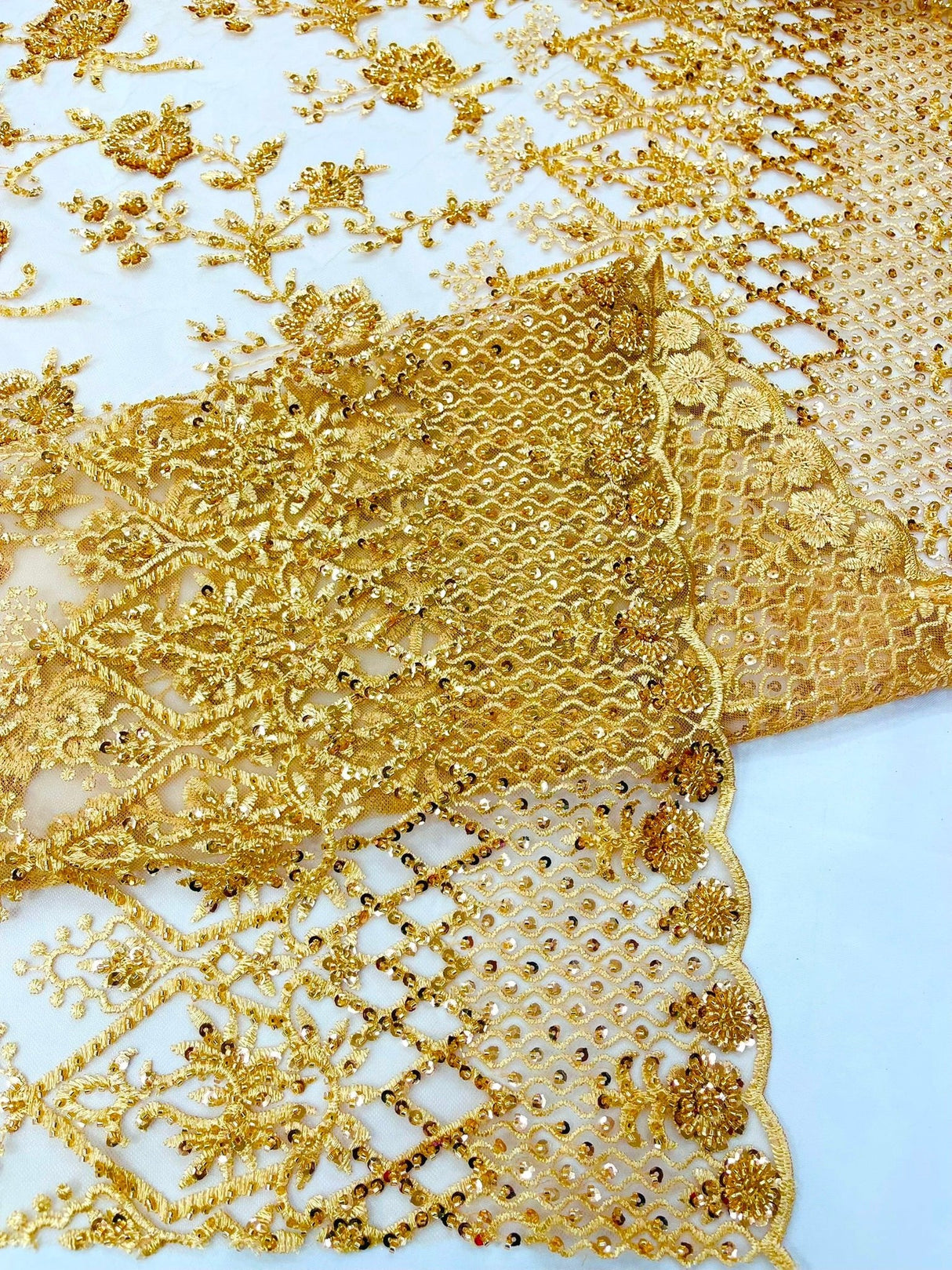 Modern Luxury Beaded Fabric - Mesh Lace, 54" Width, Color Assorted (1 Yard)