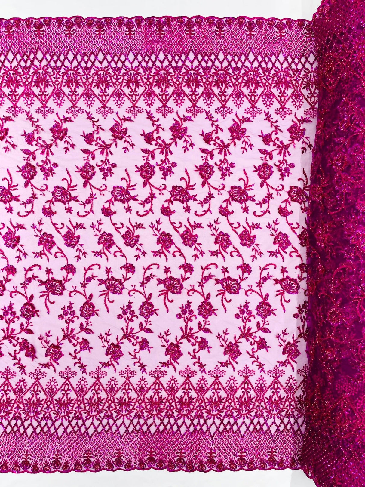 Modern Luxury Beaded Fabric - Mesh Lace, 54" Width, Color Assorted (1 Yard)