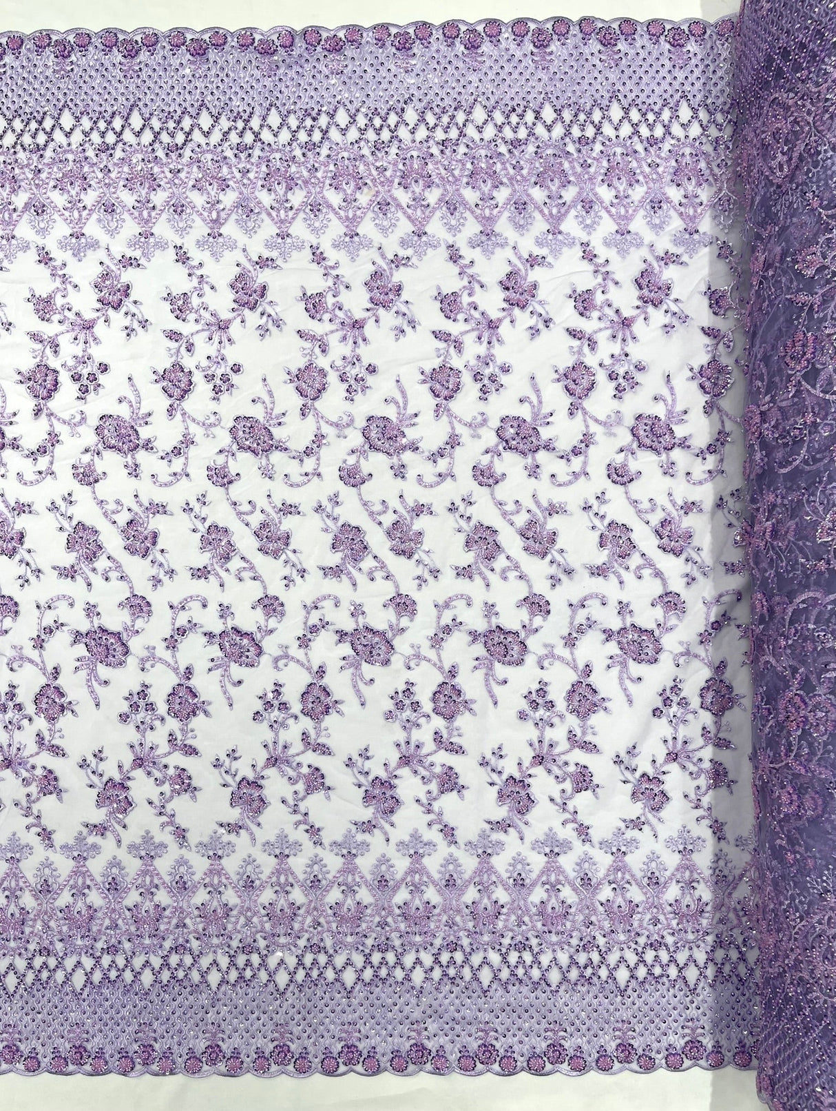 Modern Luxury Beaded Fabric - Mesh Lace, 54" Width, Color Assorted (1 Yard)