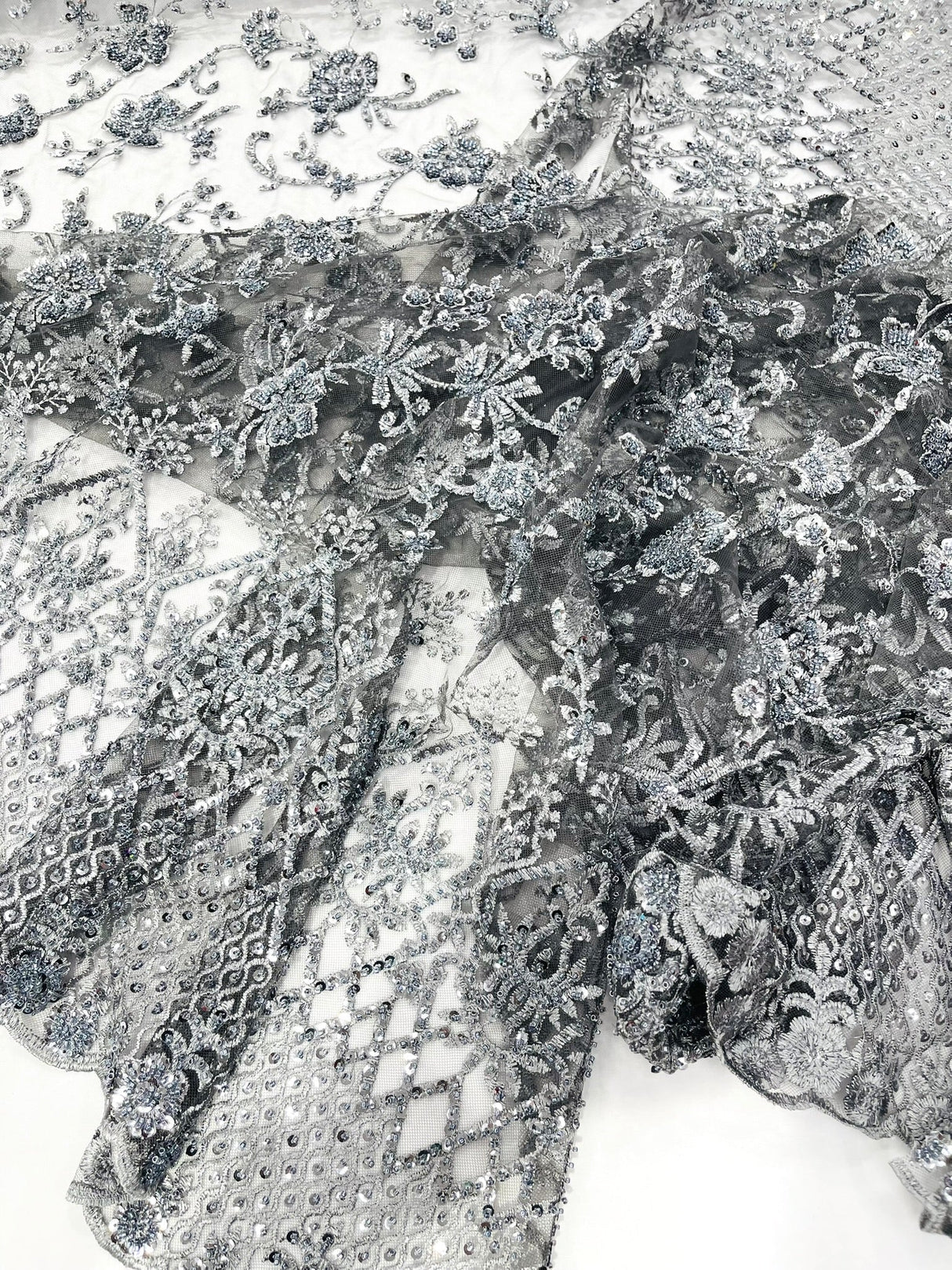 Modern Luxury Beaded Fabric - Mesh Lace, 54" Width, Color Assorted (1 Yard)