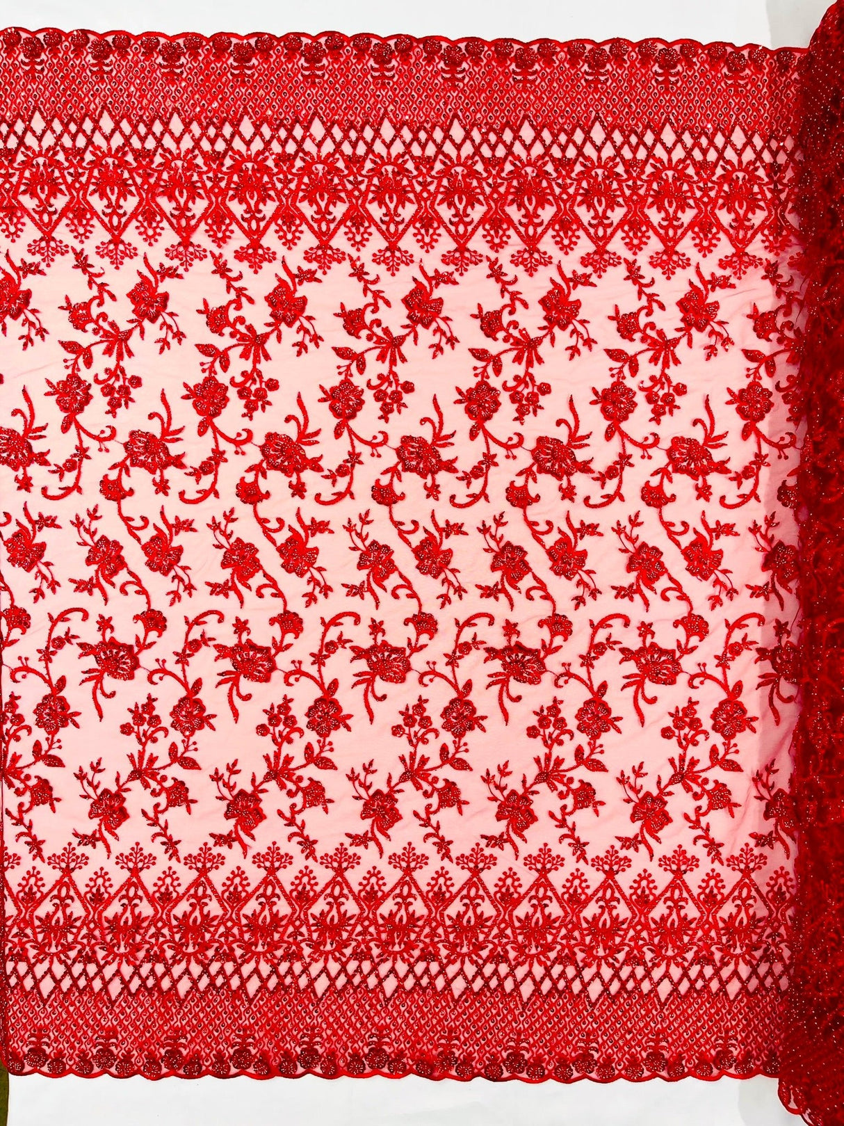 Modern Luxury Beaded Fabric - Mesh Lace, 54" Width, Color Assorted (1 Yard)