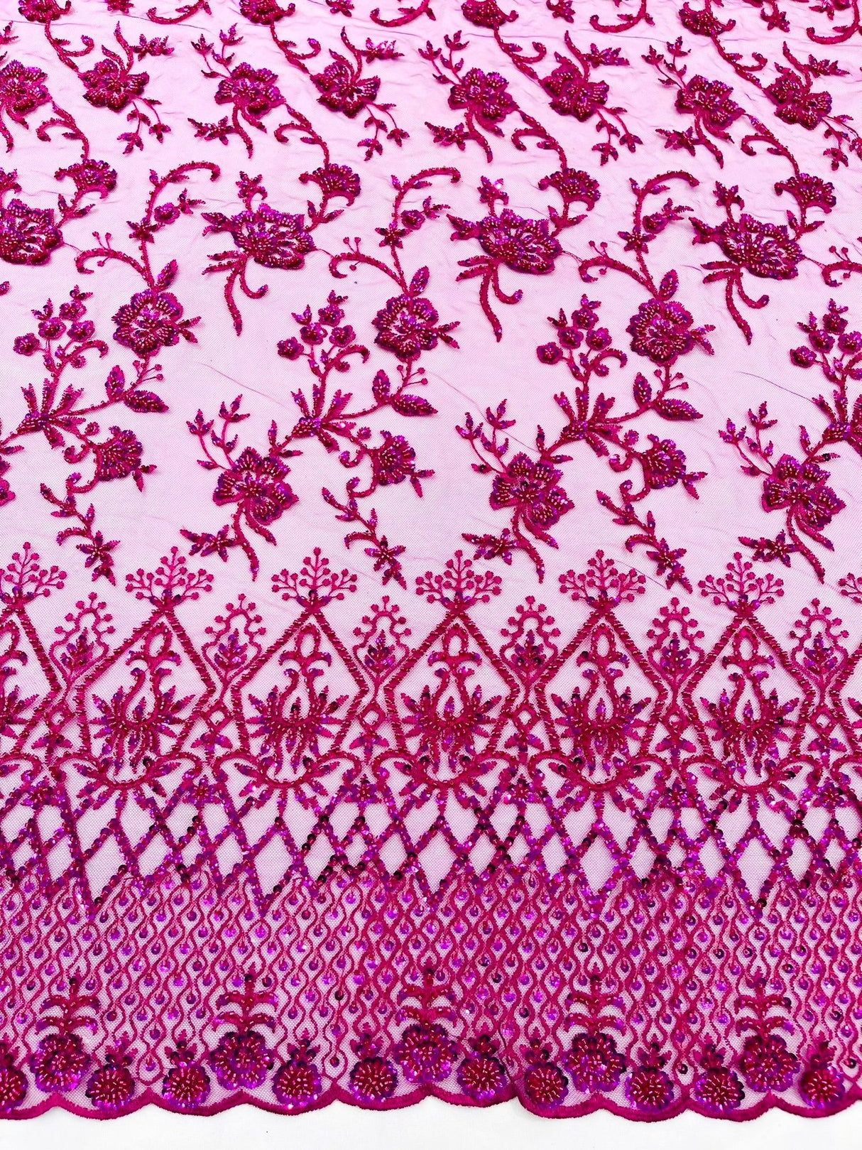 Modern Luxury Beaded Fabric - Mesh Lace, 54" Width, Color Assorted (1 Yard)
