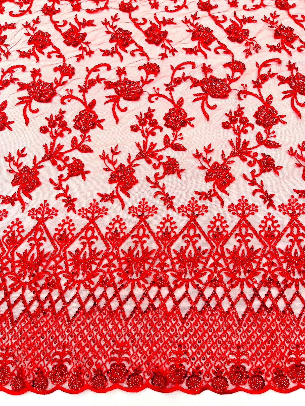 Modern Luxury Beaded Fabric - Mesh Lace, 54" Width, Color Assorted (1 Yard)