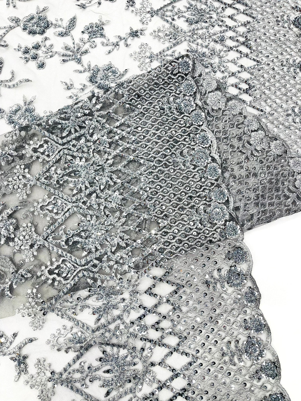 Modern Luxury Beaded Fabric - Mesh Lace, 54" Width, Color Assorted (1 Yard)