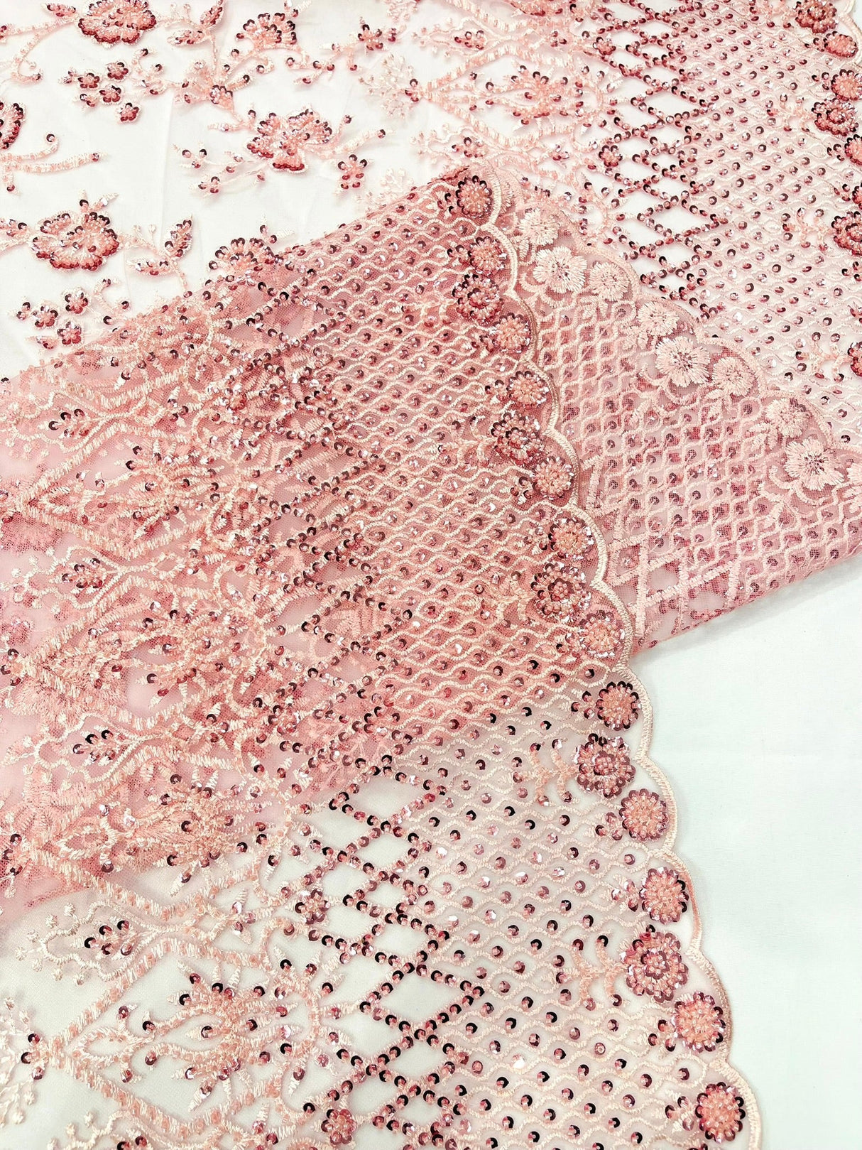 Modern Luxury Beaded Fabric - Mesh Lace, 54" Width, Color Assorted (1 Yard)