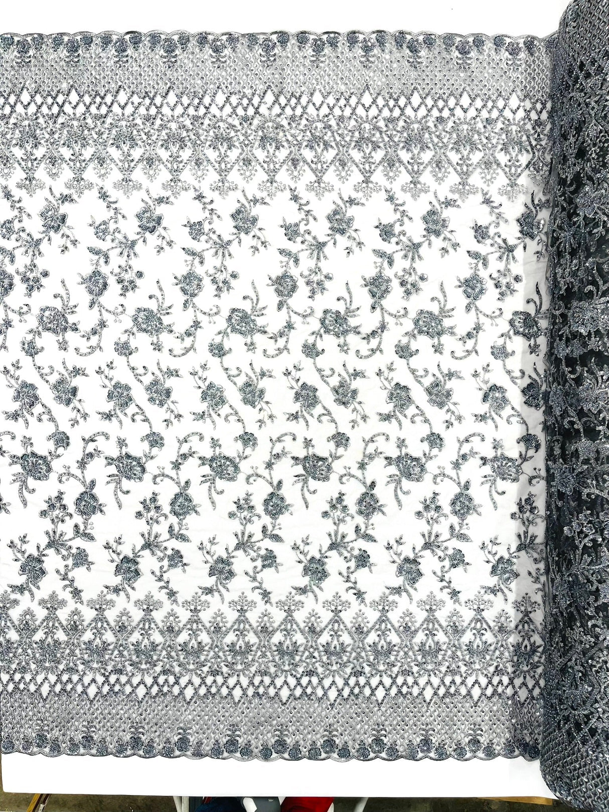 Modern Luxury Beaded Fabric - Mesh Lace, 54" Width, Color Assorted (1 Yard)