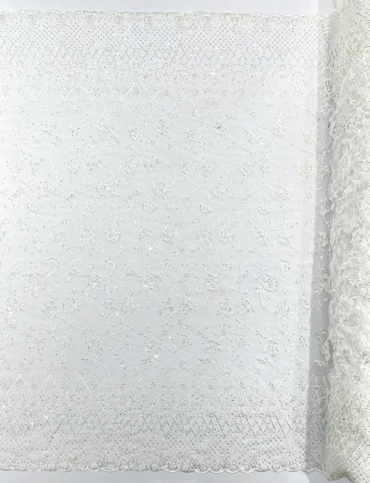 Modern Luxury Beaded Fabric - Mesh Lace, 54" Width, Color Assorted (1 Yard)