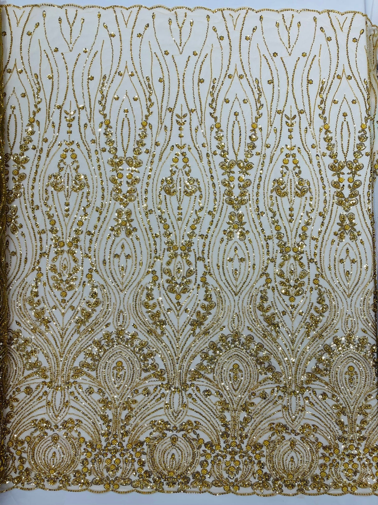 Modern Luxury Beaded Fabric Embroidered On A Mesh Lace Fabric - Beaded Embroidery, 54" Width (1 Yard)