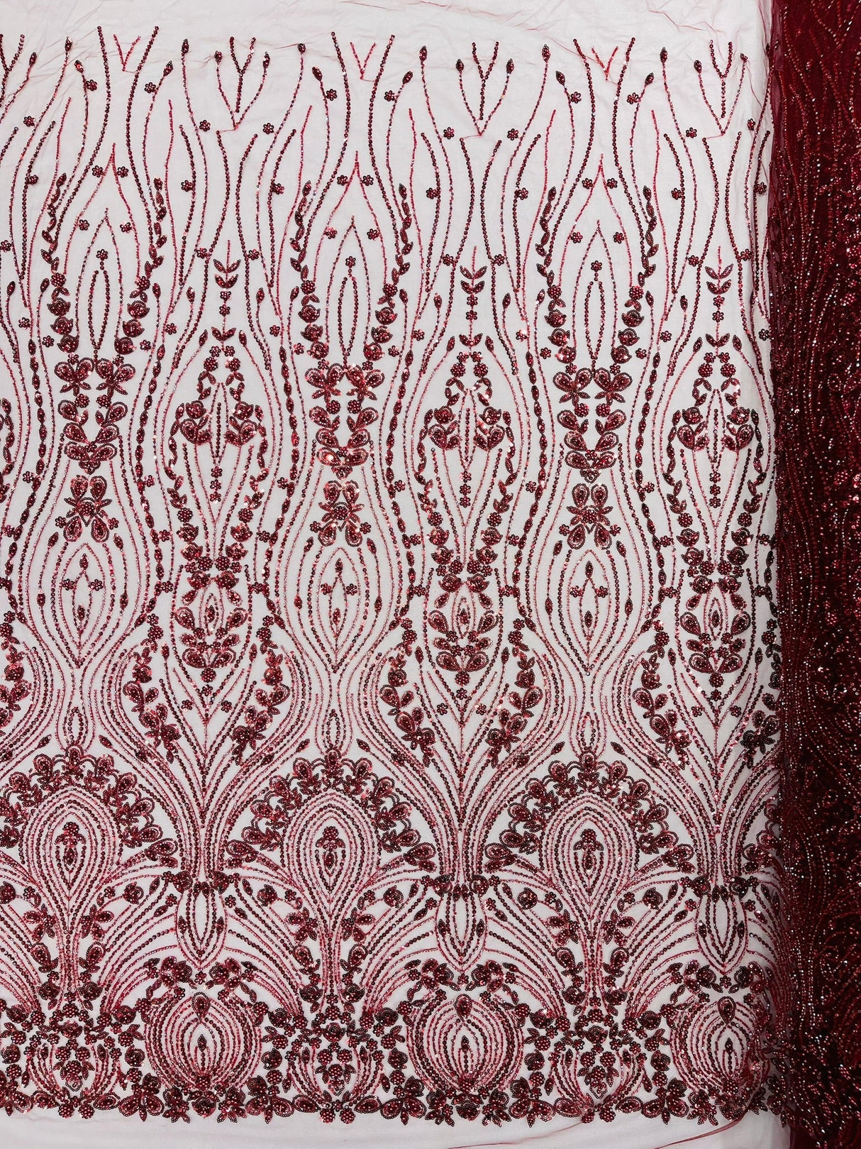 Modern Luxury Beaded Fabric Embroidered On A Mesh Lace Fabric - Beaded Embroidery, 54" Width (1 Yard)