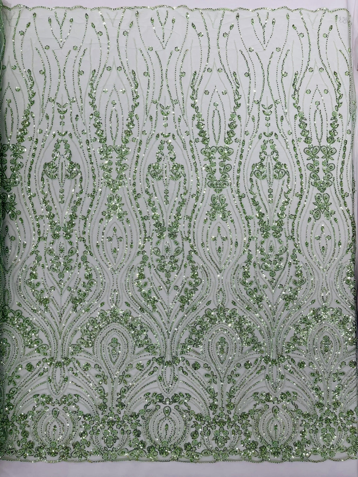 Modern Luxury Beaded Fabric Embroidered On A Mesh Lace Fabric - Beaded Embroidery, 54" Width (1 Yard)