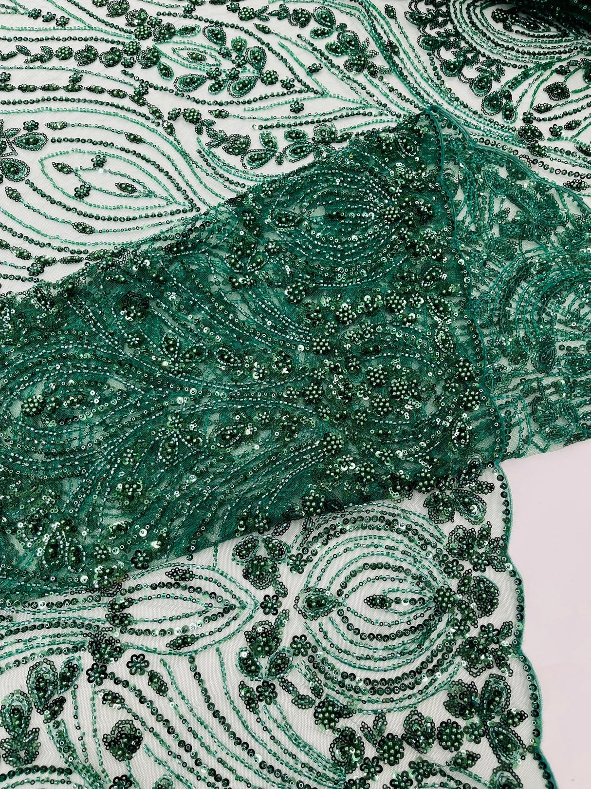 Modern Luxury Beaded Fabric Embroidered On A Mesh Lace Fabric - Beaded Embroidery, 54" Width (1 Yard)